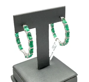 1.18 ct Hudson Emerald and Natural Diamond Hoop Earrings - Picture 1 of 2
