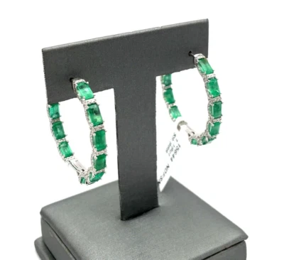 1.18 ct Hudson Emerald and Natural Diamond Hoop Earrings - Image 1 of 2
