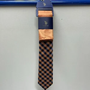 U.S. Polo Assn Juego Cuadrado de Corbata y Bolsillo - Naranja/Azul Marino - Nuevo con Etiquetas - Imagen 1 de 5