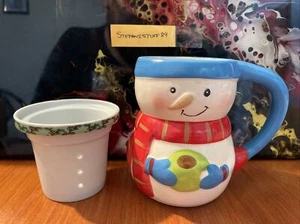 BAY ISLAND SNOWMAN CERAMIC CUP MUG BLUE HANDLE AND BLUE GLOVES WITH INNER - Picture 1 of 6