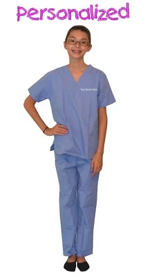 Персонализированные потолочные синие детские скрабы для маленьких врачей, медсестер и ветеринаров - Изображение 1 из 4