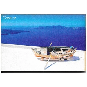Griechenland Souvenir Kühlschrank Magnet Meerblick mit Boot 7,5 cm x 5,0 cm - Bild 1 von 2