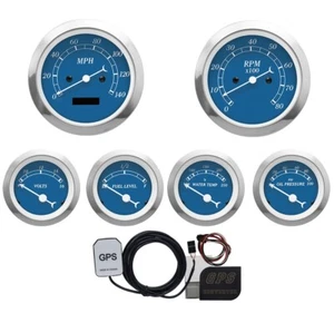 MOTOR METER RACING Clásico Azul 6 Calibre Set 85mm GPS Velocímetro MPH °F PSI - Imagen 1 de 12