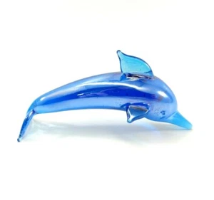 Blue  Dolphin  Art Glass Hand Blown Figurine Small  - Picture 1 of 12