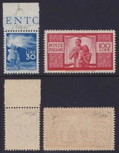 Italia 1945 Democratica L.100 - L.30 nuovi MNH** g. integra centrati © Caffaz - Foto 1 di 2