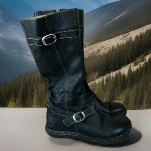 Born Womens Black Leather Boots Stitched And Buckle Detail Size 7M - Picture 1 of 9