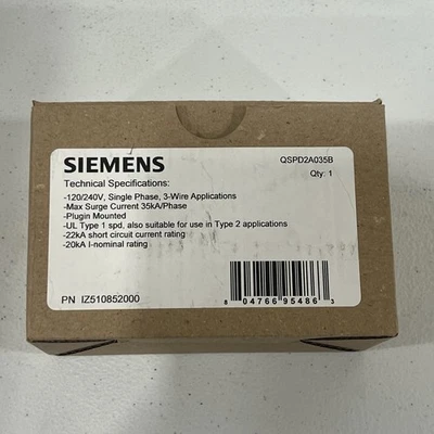 Siemens QSPD2A035B 35 KAmp Home BoltShield Indoor Surge Protection Device - Image 1 of 3