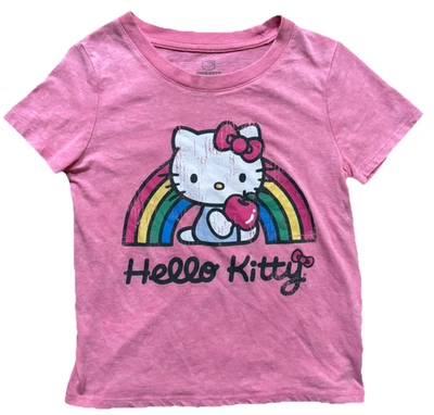 Hello Kitty Distressed Washed Pink T-Shirt, Front and Back Graphics, Girl Size 8 - Image 1 of 3