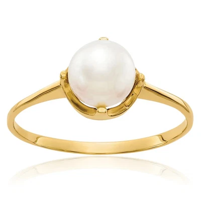 10K Solid Yellow Gold 6.5mm Freshwater Cultured Pearl Statement Ring - Image 1 of 4