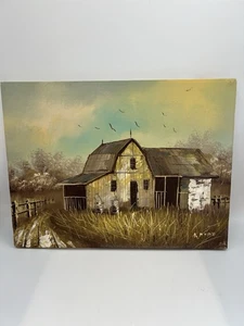 Original Artist Signed Art On Canvas Pasture Barn Farmhouse Landscape - Picture 1 of 10