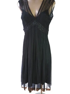 ECI New York schwarz Netz Abendkleid Perlen Taille Gr. 4 Illusion Empire gefüttert - Bild 1 von 15