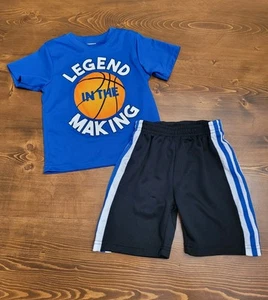 Boys 4T 2-piece Set Shorts & Tee Blue Black - Picture 1 of 4