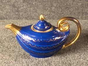 Vintage Hall USA 6 Tassen blau mit goldfarbenem Rand Aladdin Teekanne - Bild 1 von 4