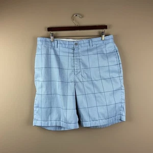 Greg Norman Golf Chino Shorts Mens 36 X 10 Blue Check Polyester Spandex Stretch - Picture 1 of 9