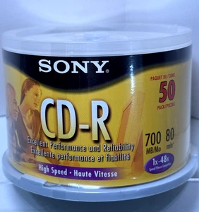 NEW Sony CD-R 50 Pack High Speed Recordable Disc 700 MB 1X-48X 80 Min - Picture 1 of 6