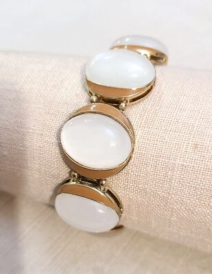 Brazalete elástico Coldwater Creek tono dorado “Mia Bella” cabujones de vidrio blanco nuevo con etiquetas Foto 1 de 4