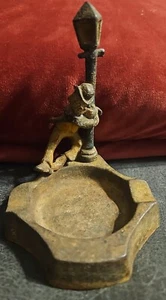 Vintage Cast Iron Drunk Man Hanging On A Light Lamp Post Bar Decor Ashtray - Picture 1 of 7
