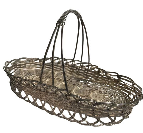 VTG Silvertone Wire Handwoven Basket Handle 6.5” Long By 3.5” Wide By 4” Tall Cover