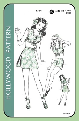 Two-piece Playsuit BRA Top Skirt Shorts Hollywood 1354 RARE Vtg 1944 Sew Pattern - Image 1 of 4
