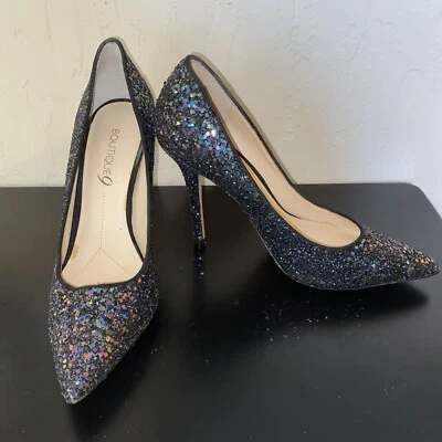 Boutique 9 Multicolor Púrpura Rosa Azul Negro Brillo XO Sally Tacones Altos Talla 6.5 Foto 1 de 4