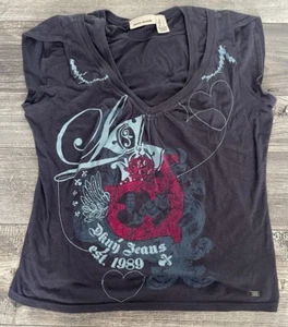DKNY Jeans Shirt Women’s Size Large Est. 1989 Crown Feathers Sleeveless Graphic - Picture 1 of 6