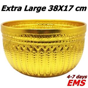 Extra Large 38 cm Vintage Style Thai Pattern Embossed Classic Gold Bowl Aluminiu
