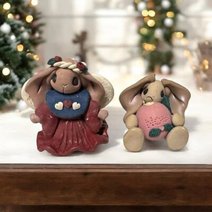 Vintage Christmas Ornament Figurines Country Clay Angel Set Of 2 1990’s - Picture 1 of 12