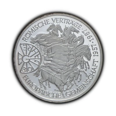 GERMANY. 1987, 10 Mark, Silver, G - Treaty of Rome, Horses Karlsruhe Proof 1 - Image 1 of 3