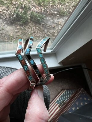 Pulseras de plata vintage con incrustaciones de turquesa triturada coral, ónix 34,79 gramos plata Foto 1 de 4