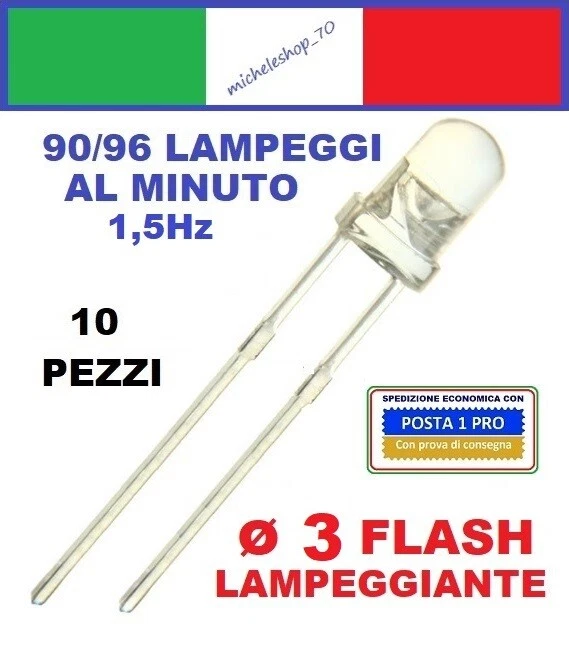 diodo led lampeggiante 1,5hZ diametro 3 lente trasparente, slow flashing diode - Immagine 1 di 1