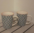 New Set Of 2 Better Homes & Gardens Teal Sequence Orange Rim Coffee Mugs 12 Oz