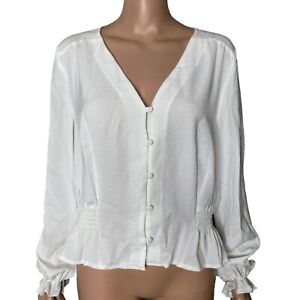 Topshop Blouse Millie Womens Size 10 White Button Front Long Sleeve