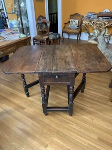 ENGLISH GATE LEG TABLE DROP LEAF SOLID OAK 17TH C. - Picture 1 of 11