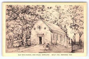 Postal de colección Maryland, Old Wye Church, Wye Mills, M.D. Antiguo c1950 - Imagen 1 de 3