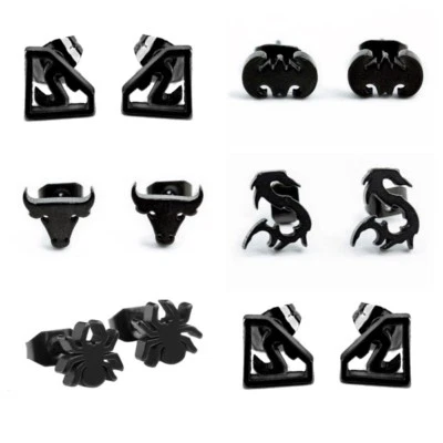Black Punk Cool Stainless Steel Hypo-Allergenic Stud Women Men Earrings 2pc - Image 1 of 3