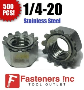 (Qty 500) 1/4-20 Kep Hex Star Lock Nuts Stainless Steel CoarseThread 18-8 / 304 - Picture 1 of 3