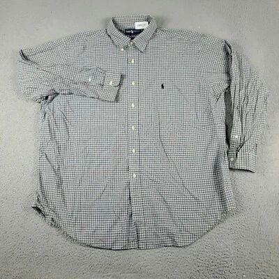 Camisa Ralph Lauren Para Hombres 17.5 Azul Gris Cuadros Pony Vestido Abotonado Manga Larga * Foto 1 de 4