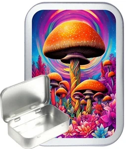Mushroom Field 50ml Silver Hinged Tin, Pill Box, Pocket Tin, Tobacco Tin - Picture 1 of 1