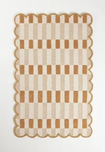 Vintage Wool Plaid Neutral Tufted Rug by Anthropologie - Handmade Wool Area Rug - Picture 1 of 3