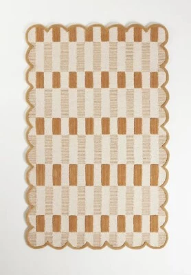 Vintage Wool Plaid Neutral Tufted Rug by Anthropologie - Handmade Wool Area Rug - Image 1 of 3