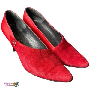 Ellen Tracy Italy Red Leather Suede Heels Shoes Women Size 9M - Picture 1 of 9