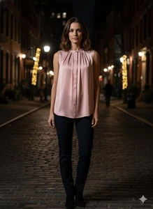 Anne Klein rosa ärmellose Mandarinkragen Bluse Devonshire Bluse-Größe 12 - Bild 1 von 7