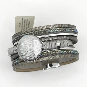 NWT SAACHI magnetic bracelet Silver Grey Boho Bohemian Costume Jewelry New NWT - Picture 1 of 12