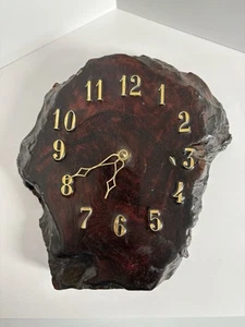 Vtg 1970s Mid Century Live Edge Slab Wood Wall Clock Laquered Handcrafted 8x10” - Picture 1 of 4