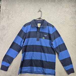 LL Bean Rugby Shirt Mens Medium Regular Navy Blue Striped Long Sleeve Rugby Polo - Picture 1 of 6