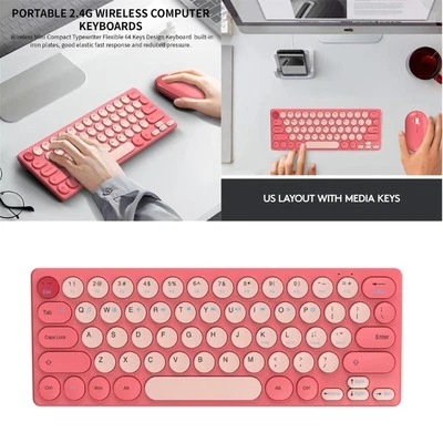 Plugs Play Wireless Keyboards Mouse Combo Round Keycaps 64Keys Silents Clicks PC - Image 1 of 4