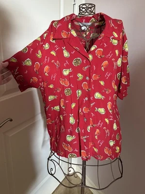 Blusa Stonebridge vintage estampa de frutas vermelhas tamanho grande gola curta - Imagem 1 de 4