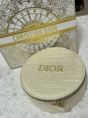 Dior Beauty Pouch small beige makeup Bag round toiletry travel Case New in Box - Image 1 of 4