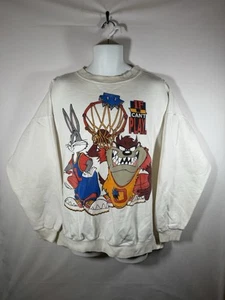 Vintage 90s Looney Tunes Bugs Bunny Taz Basketball Crewneck Sweatshirt Sz XL - Picture 1 of 8