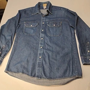 RedKap Large Heavy Denim Mens Shirt Blue Pearl Snap Long Sleeve - Picture 1 of 9